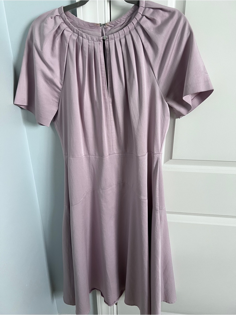 Gianni Bini Lilac Pleated Neck Short Sleeve Dress